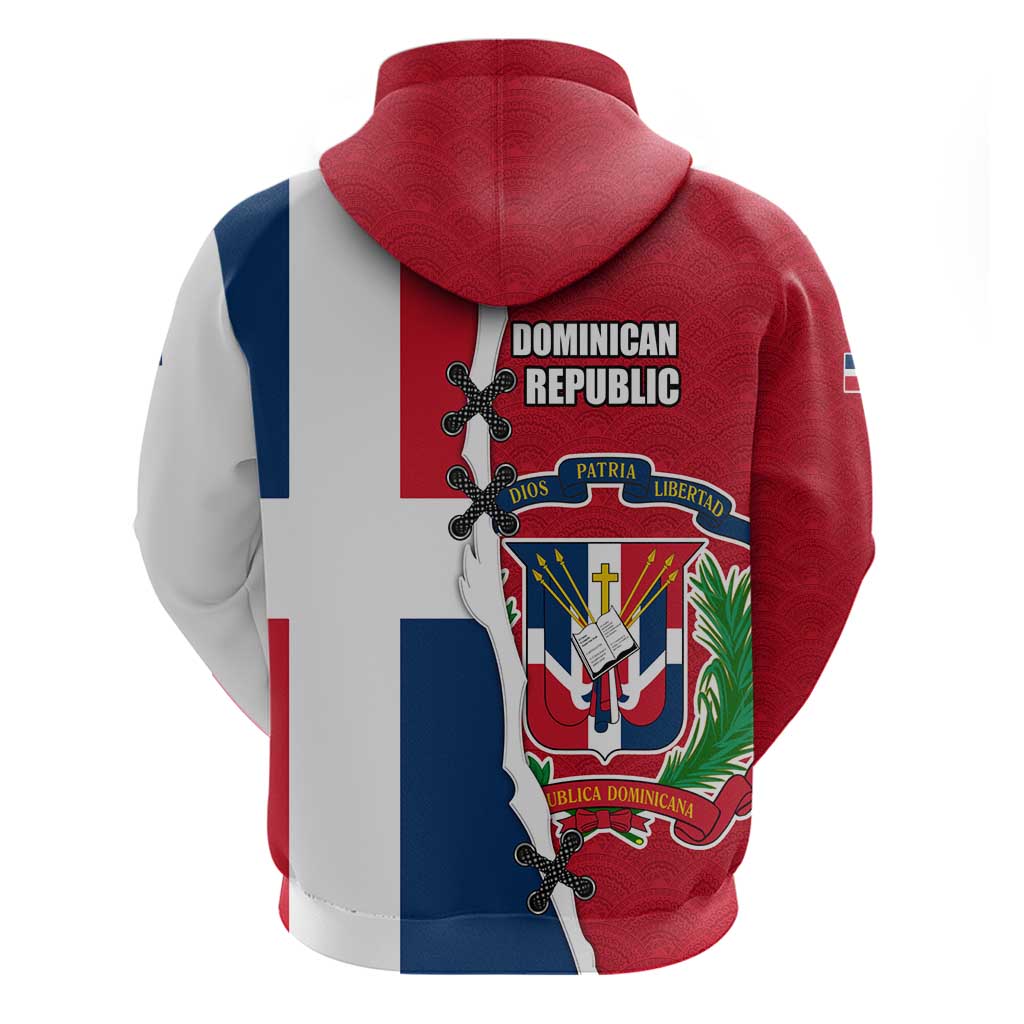 Dominican Republic Flag Half Zip Design Hoodie with Coat of Arms and Taino Symbol - Wonder Print Shop