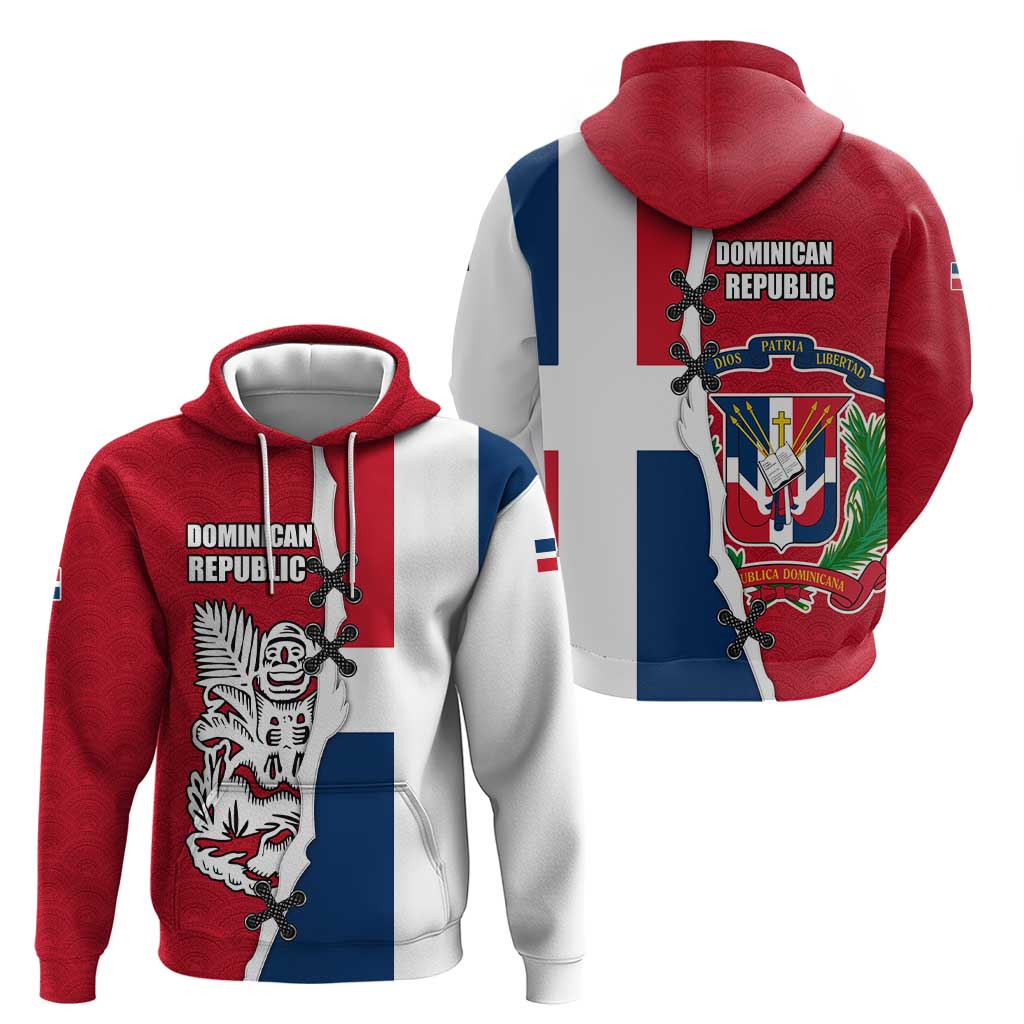 Dominican Republic Flag Half Zip Design Hoodie with Coat of Arms and Taino Symbol - Wonder Print Shop