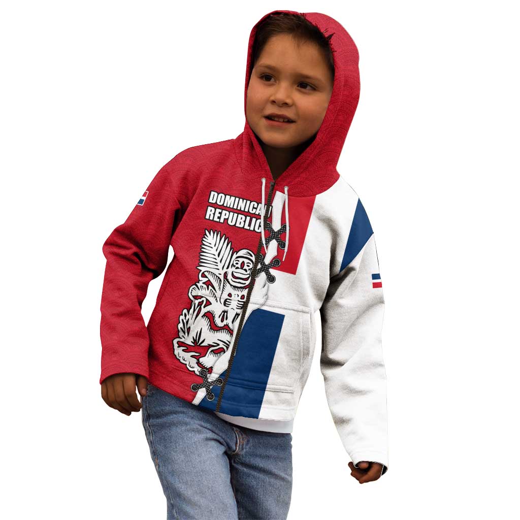 Dominican Republic Flag Half Zip Design Kid Hoodie with Coat of Arms and Taino Symbol - Wonder Print Shop