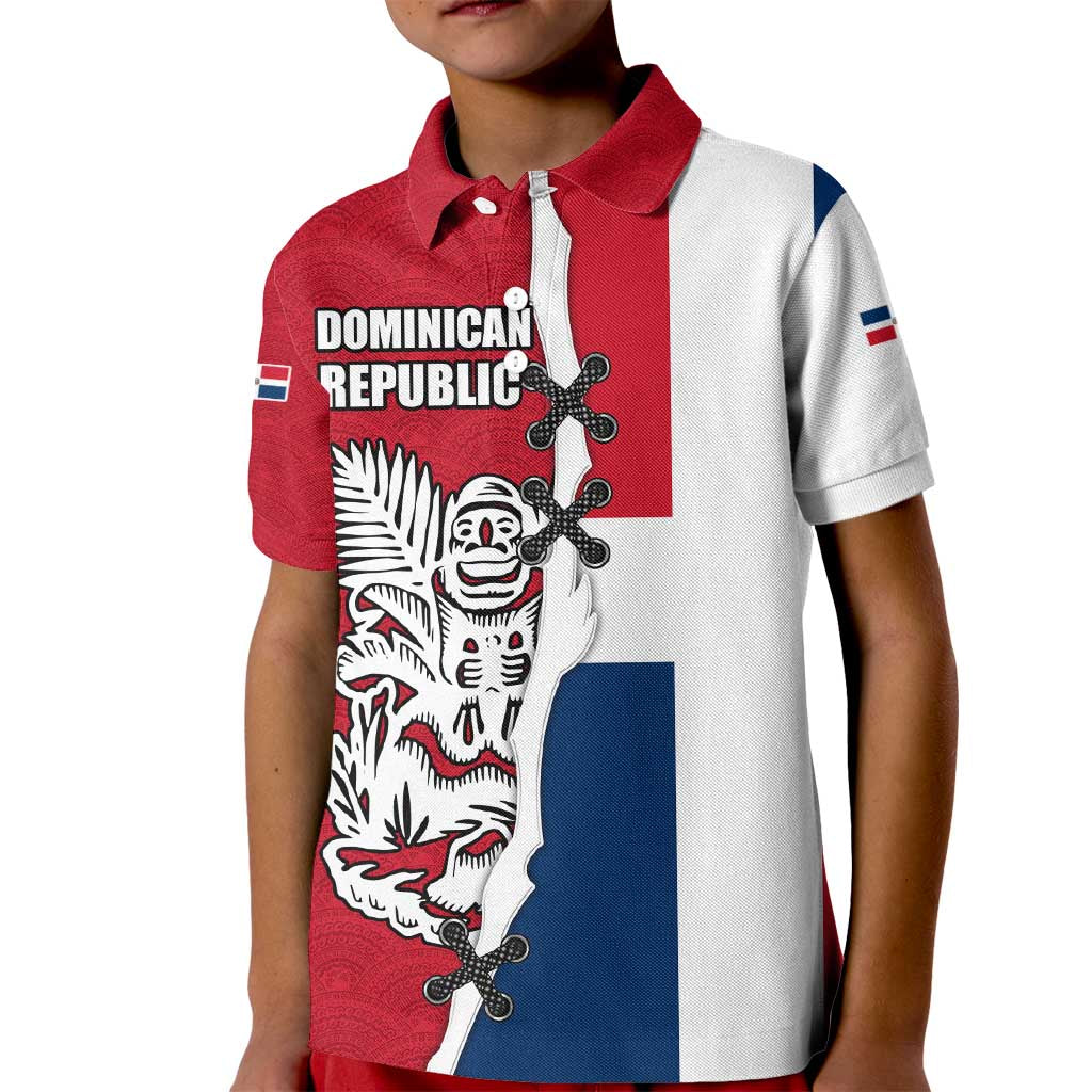 Dominican Republic Flag Half Zip Design Kid Polo Shirt with Coat of Arms and Taino Symbol - Wonder Print Shop
