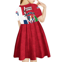 Dominican Republic Flag Half Zip Design Kid Short Sleeve Dress with Coat of Arms and Taino Symbol - Wonder Print Shop