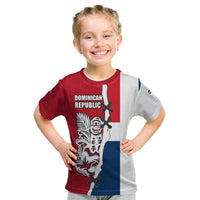Dominican Republic Flag Half Zip Design Kid T Shirt with Coat of Arms and Taino Symbol - Wonder Print Shop