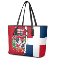 Dominican Republic Flag Half Zip Design Leather Tote Bag with Coat of Arms and Taino Symbol - Wonder Print Shop