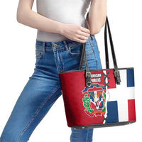 Dominican Republic Flag Half Zip Design Leather Tote Bag with Coat of Arms and Taino Symbol - Wonder Print Shop