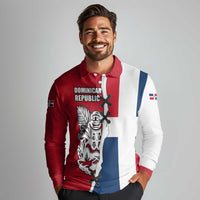 Dominican Republic Flag Half Zip Design Long Sleeve Polo Shirt with Coat of Arms and Taino Symbol - Wonder Print Shop