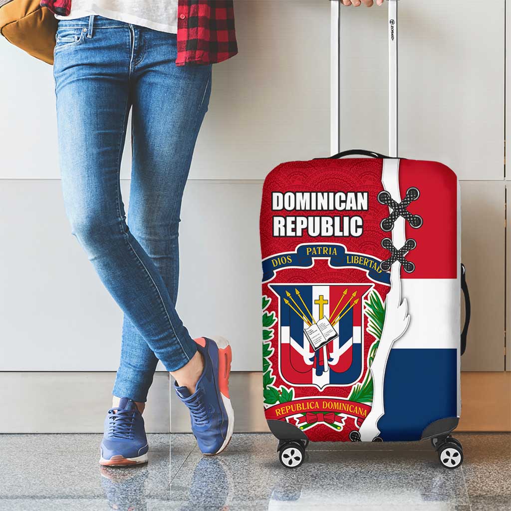 Dominican Republic Flag Half Zip Design Luggage Cover with Coat of Arms and Taino Symbol - Wonder Print Shop