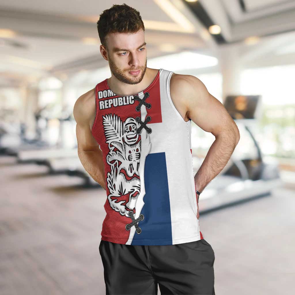 Dominican Republic Flag Half Zip Design Men Tank Top with Coat of Arms and Taino Symbol - Wonder Print Shop