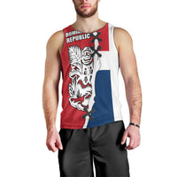 Dominican Republic Flag Half Zip Design Men Tank Top with Coat of Arms and Taino Symbol - Wonder Print Shop