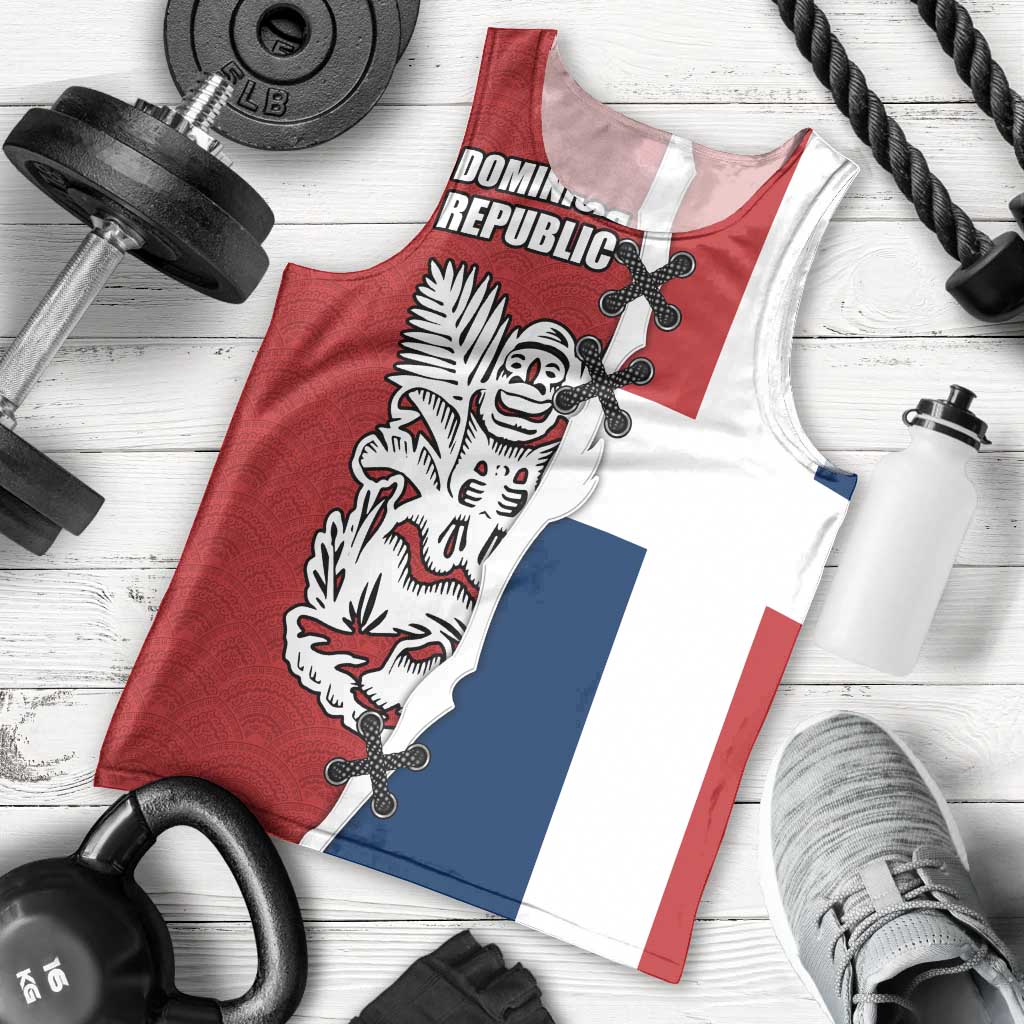 Dominican Republic Flag Half Zip Design Men Tank Top with Coat of Arms and Taino Symbol - Wonder Print Shop