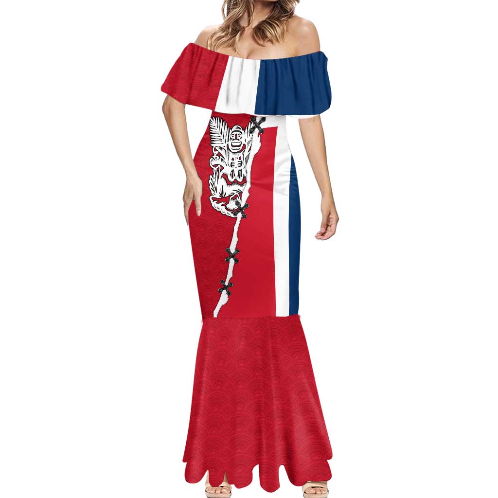 Dominican Republic Flag Half Zip Design Mermaid Dress with Coat of Arms and Taino Symbol - Wonder Print Shop