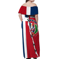 Dominican Republic Flag Half Zip Design Off Shoulder Maxi Dress with Coat of Arms and Taino Symbol - Wonder Print Shop