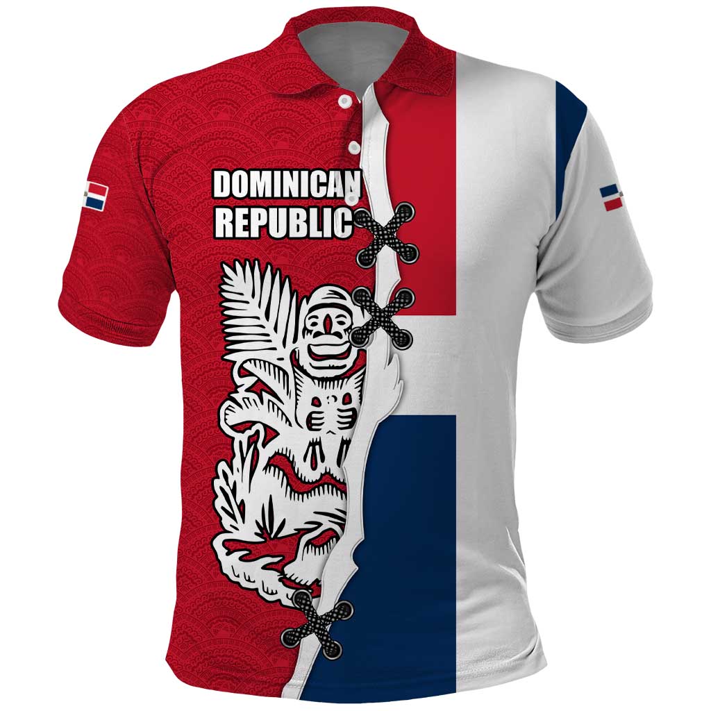 Dominican Republic Flag Half Zip Design Polo Shirt with Coat of Arms and Taino Symbol - Wonder Print Shop