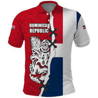 Dominican Republic Flag Half Zip Design Polo Shirt with Coat of Arms and Taino Symbol - Wonder Print Shop