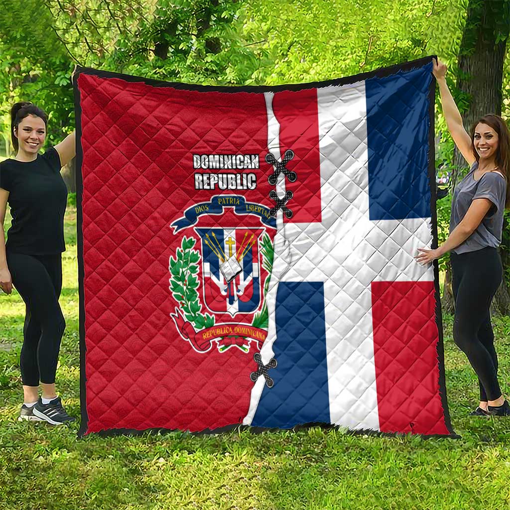 Dominican Republic Flag Half Zip Design Quilt with Coat of Arms and Taino Symbol - Wonder Print Shop
