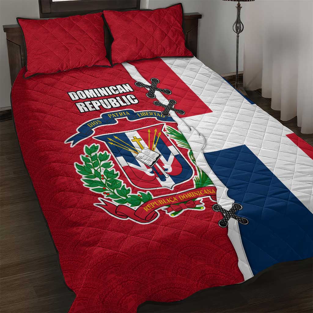 Dominican Republic Flag Half Zip Design Quilt Bed Set with Coat of Arms and Taino Symbol - Wonder Print Shop