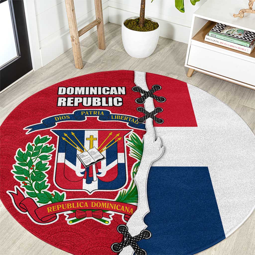 Dominican Republic Flag Half Zip Design Round Carpet with Coat of Arms and Taino Symbol - Wonder Print Shop