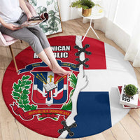 Dominican Republic Flag Half Zip Design Round Carpet with Coat of Arms and Taino Symbol - Wonder Print Shop
