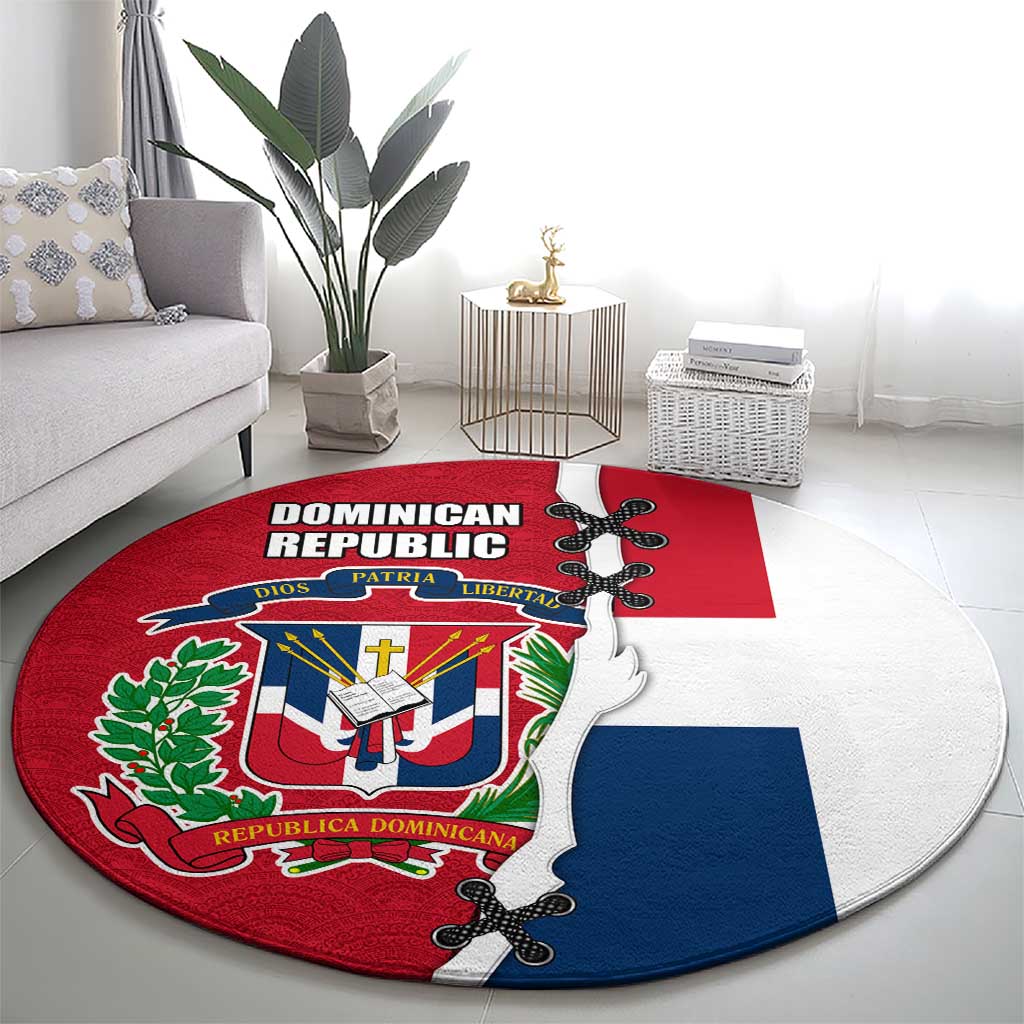 Dominican Republic Flag Half Zip Design Round Carpet with Coat of Arms and Taino Symbol - Wonder Print Shop