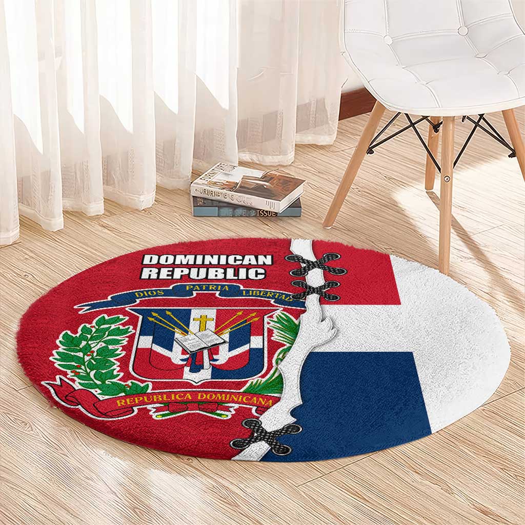 Dominican Republic Flag Half Zip Design Round Carpet with Coat of Arms and Taino Symbol - Wonder Print Shop