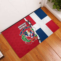 Dominican Republic Flag Half Zip Design Rubber Doormat with Coat of Arms and Taino Symbol - Wonder Print Shop