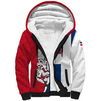 Dominican Republic Flag Half Zip Design Sherpa Hoodie with Coat of Arms and Taino Symbol - Wonder Print Shop