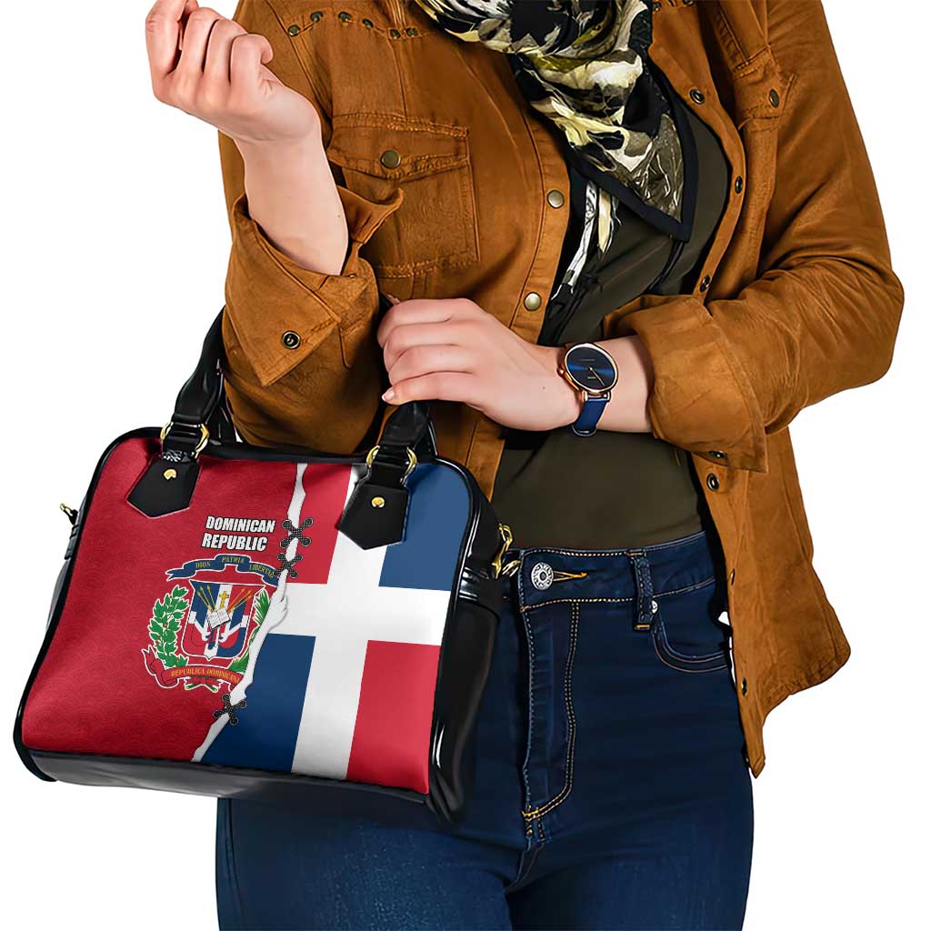 Dominican Republic Flag Half Zip Design Shoulder Handbag with Coat of Arms and Taino Symbol - Wonder Print Shop