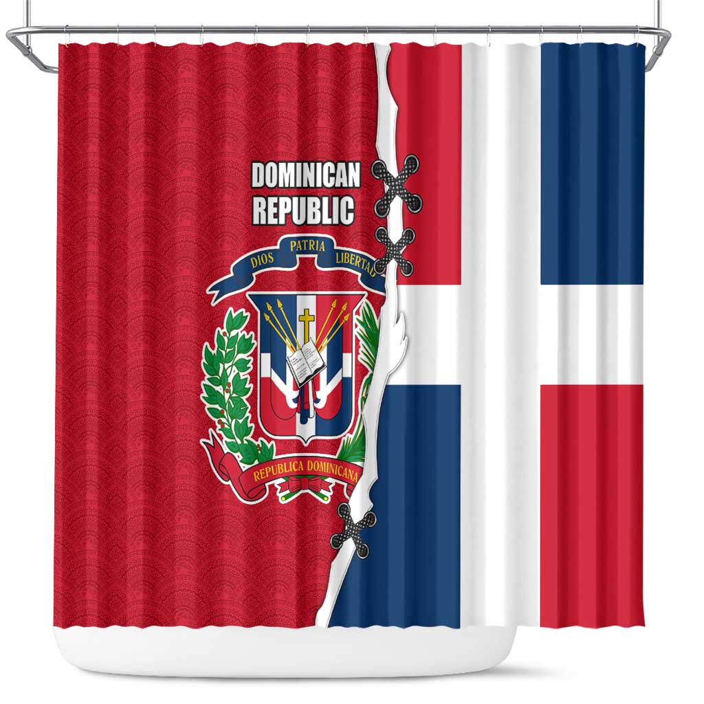Dominican Republic Flag Half Zip Design Shower Curtain with Coat of Arms and Taino Symbol - Wonder Print Shop