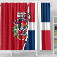Dominican Republic Flag Half Zip Design Shower Curtain with Coat of Arms and Taino Symbol - Wonder Print Shop