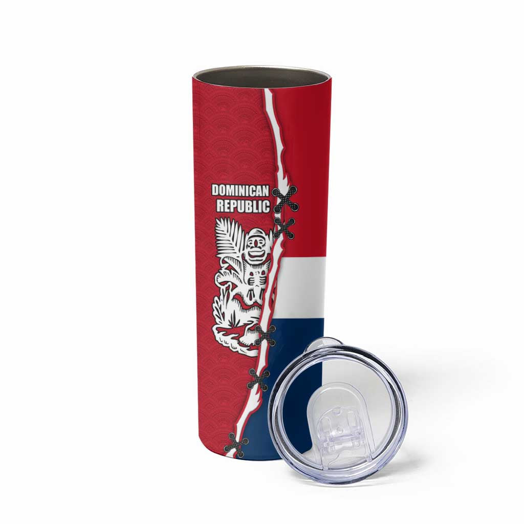 Dominican Republic Flag Half Zip Design Skinny Tumbler with Coat of Arms and Taino Symbol - Wonder Print Shop
