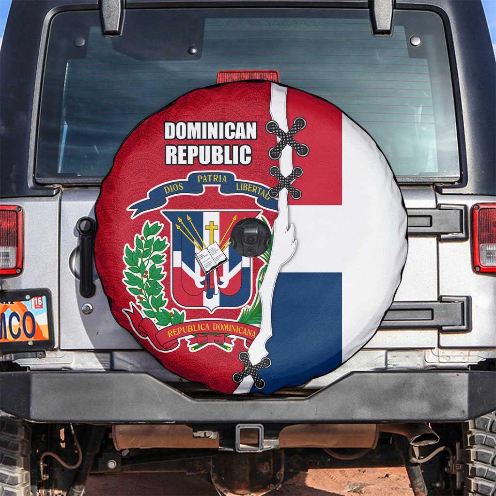 Dominican Republic Flag Half Zip Design Spare Tire Cover with Coat of Arms and Taino Symbol - Wonder Print Shop