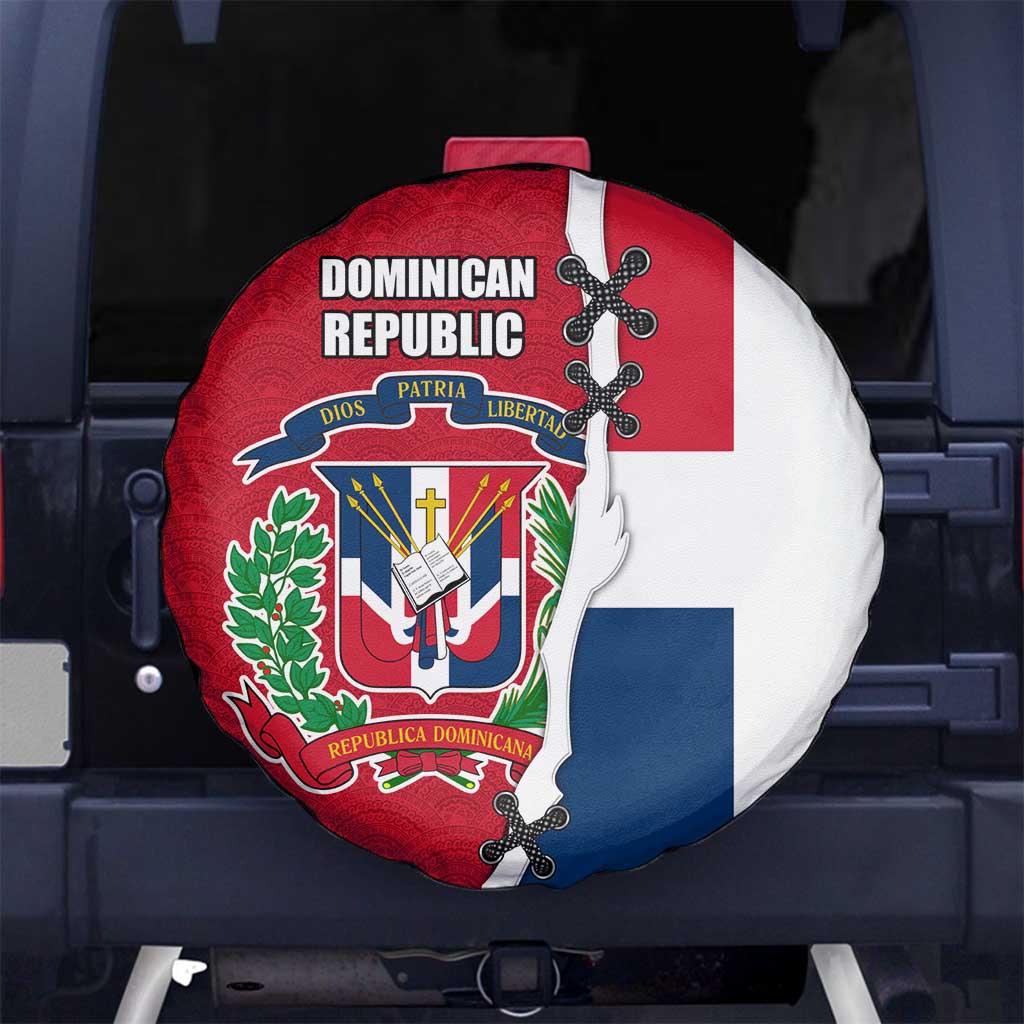 Dominican Republic Flag Half Zip Design Spare Tire Cover with Coat of Arms and Taino Symbol - Wonder Print Shop