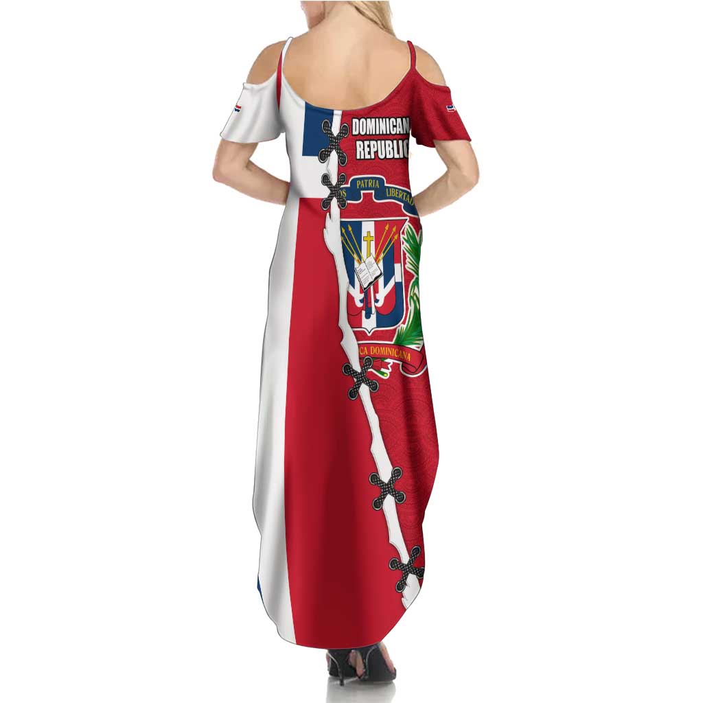 Dominican Republic Flag Half Zip Design Summer Maxi Dress with Coat of Arms and Taino Symbol - Wonder Print Shop
