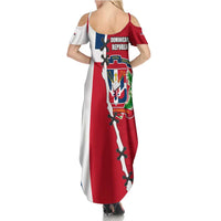 Dominican Republic Flag Half Zip Design Summer Maxi Dress with Coat of Arms and Taino Symbol - Wonder Print Shop