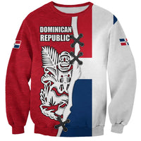 Dominican Republic Flag Half Zip Design Sweatshirt with Coat of Arms and Taino Symbol - Wonder Print Shop