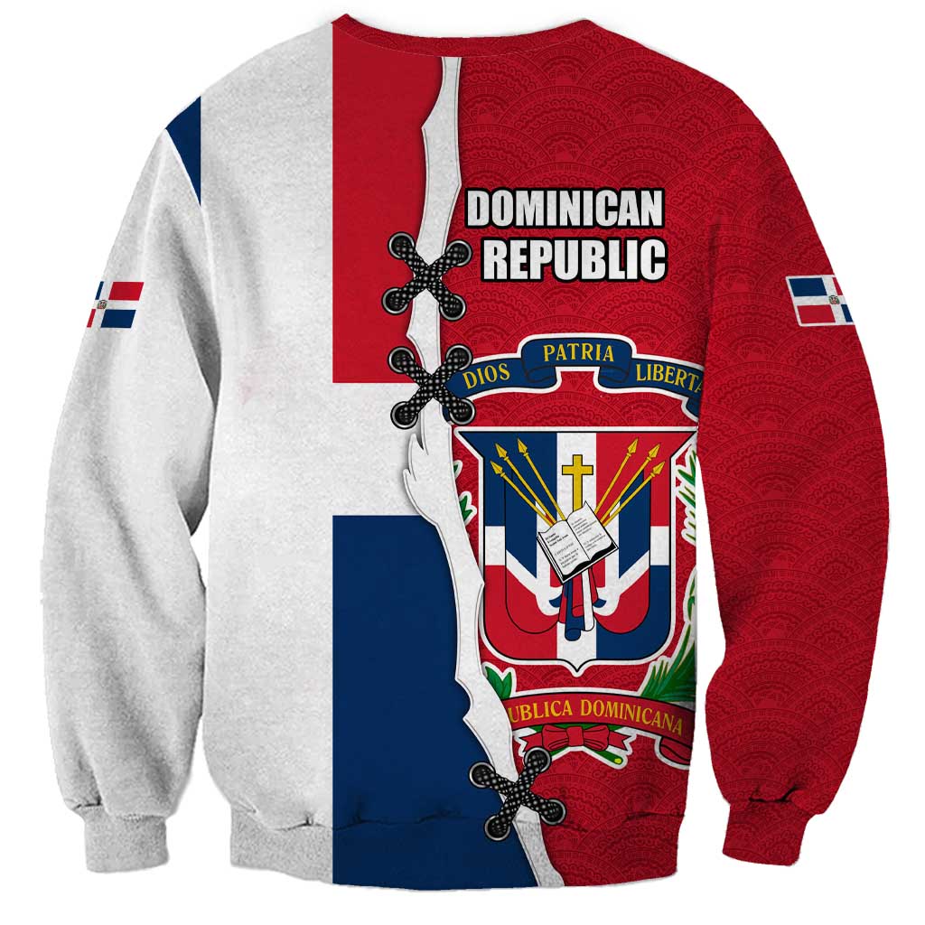 Dominican Republic Flag Half Zip Design Sweatshirt with Coat of Arms and Taino Symbol - Wonder Print Shop