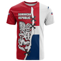 Dominican Republic Flag Half Zip Design T Shirt with Coat of Arms and Taino Symbol - Wonder Print Shop