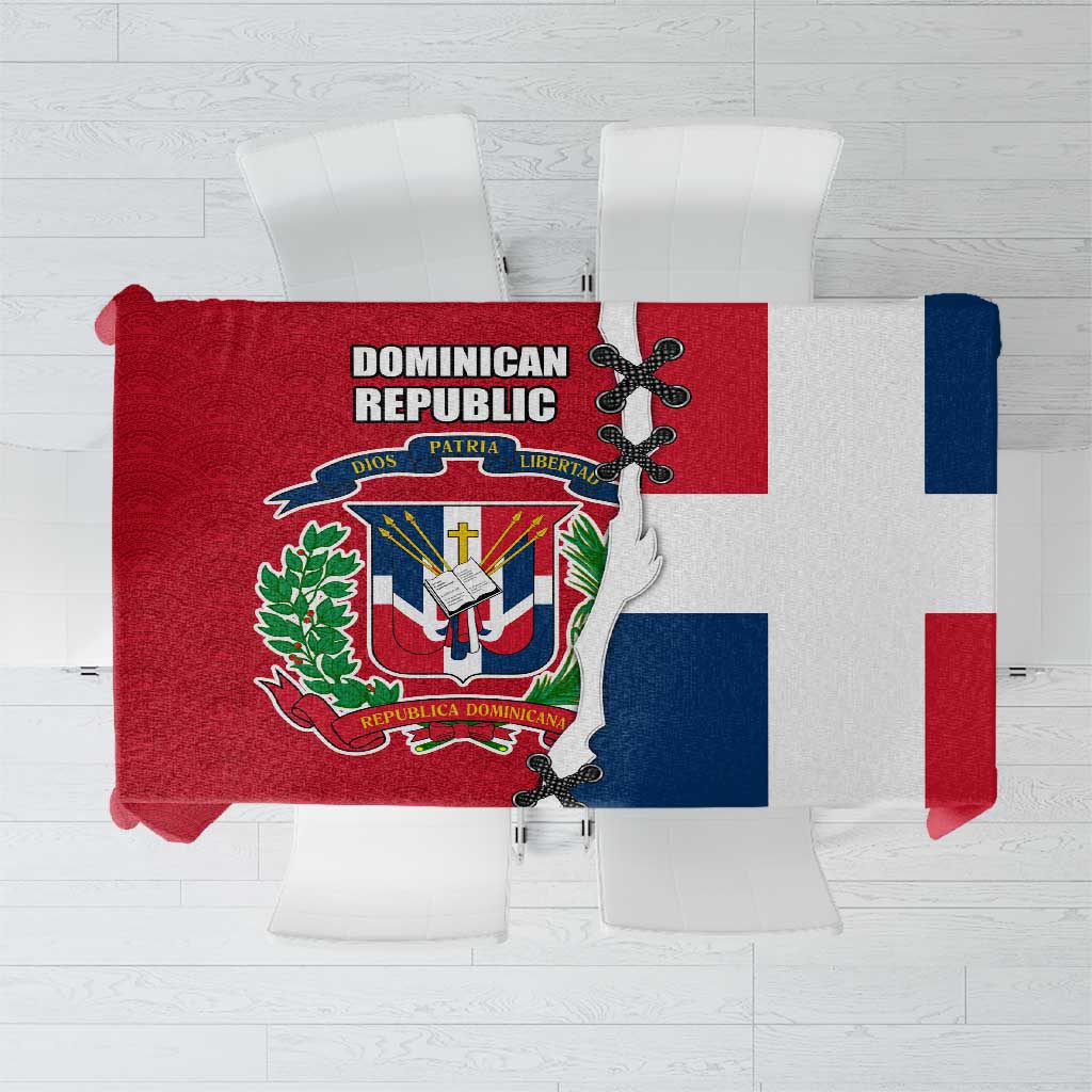 Dominican Republic Flag Half Zip Design Tablecloth with Coat of Arms and Taino Symbol - Wonder Print Shop