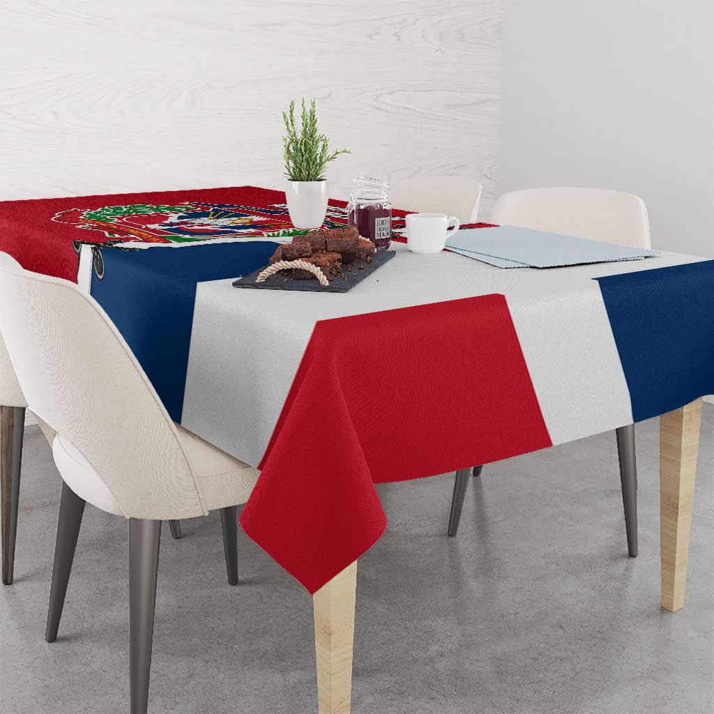 Dominican Republic Flag Half Zip Design Tablecloth with Coat of Arms and Taino Symbol - Wonder Print Shop