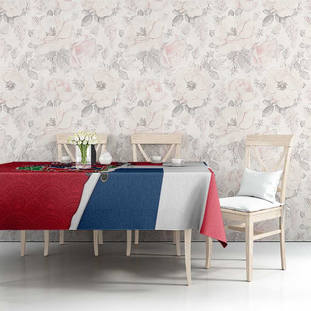 Dominican Republic Flag Half Zip Design Tablecloth with Coat of Arms and Taino Symbol - Wonder Print Shop