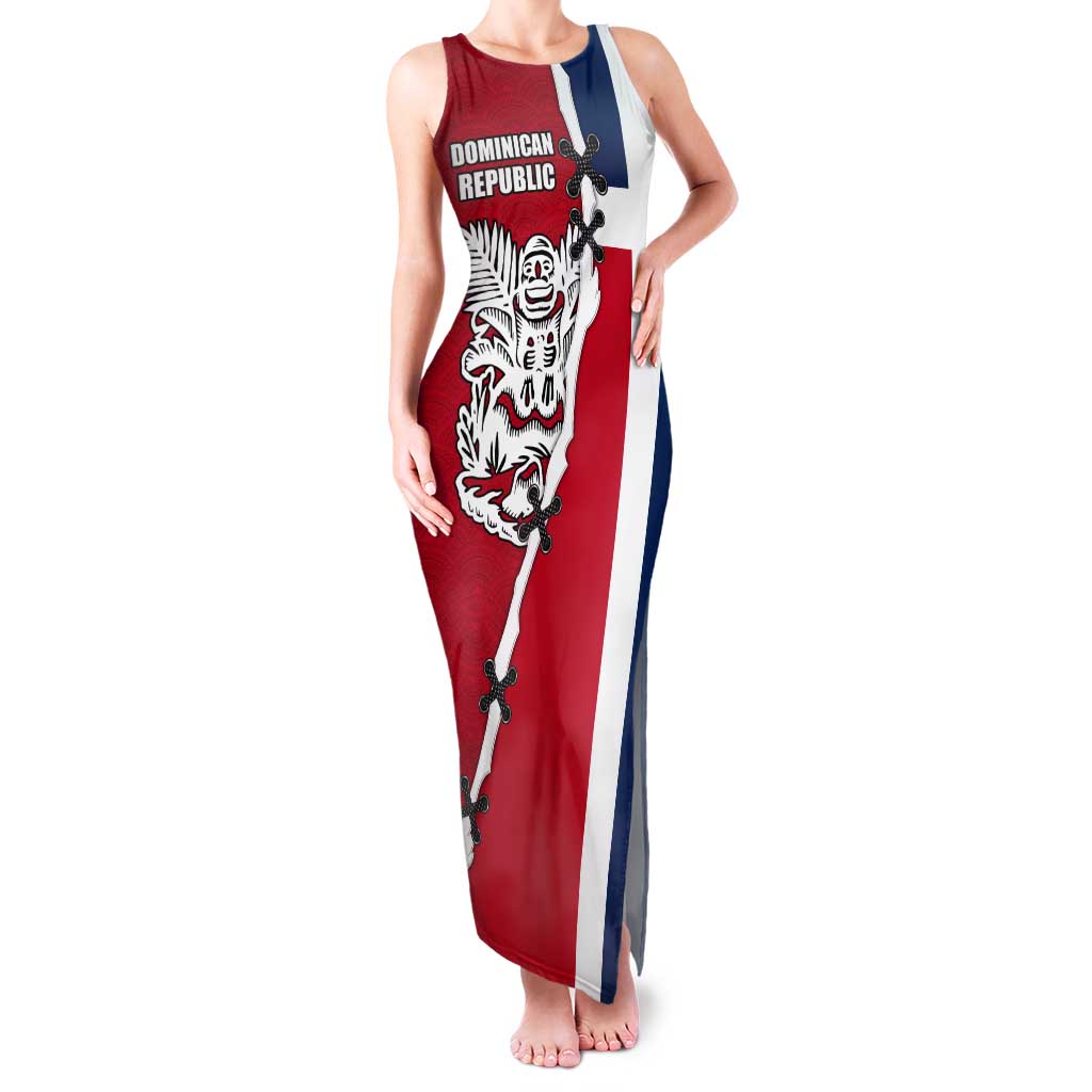 Dominican Republic Flag Half Zip Design Tank Maxi Dress with Coat of Arms and Taino Symbol - Wonder Print Shop
