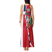 Dominican Republic Flag Half Zip Design Tank Maxi Dress with Coat of Arms and Taino Symbol - Wonder Print Shop
