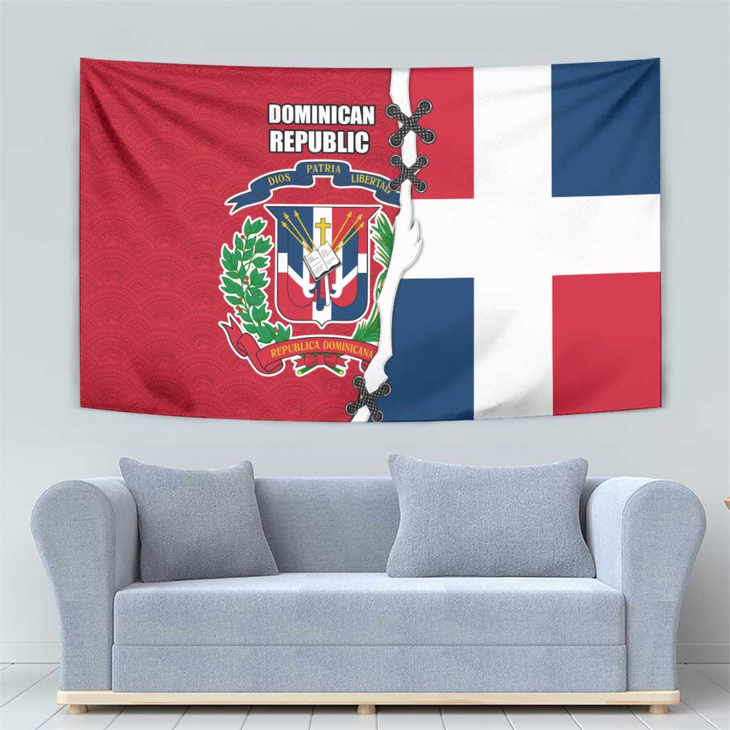 Dominican Republic Flag Half Zip Design Tapestry with Coat of Arms and Taino Symbol - Wonder Print Shop