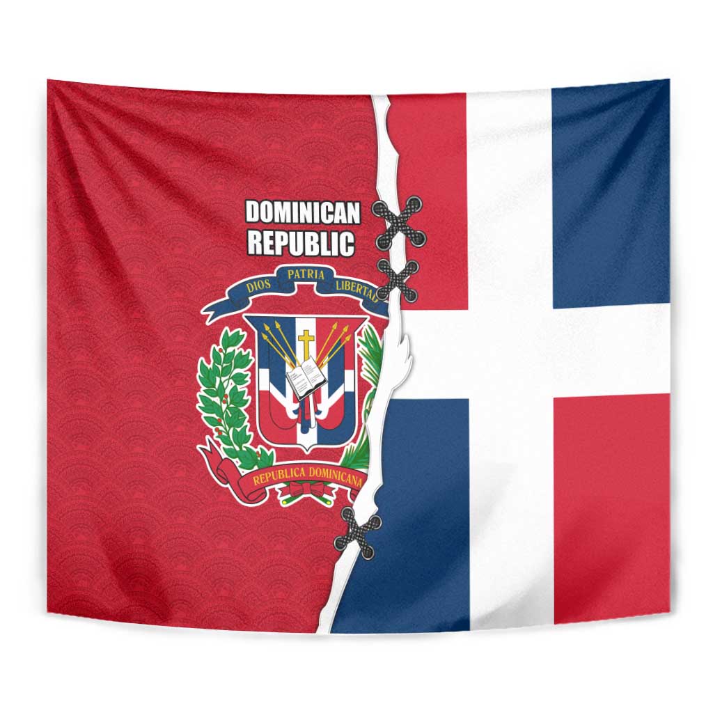 Dominican Republic Flag Half Zip Design Tapestry with Coat of Arms and Taino Symbol - Wonder Print Shop
