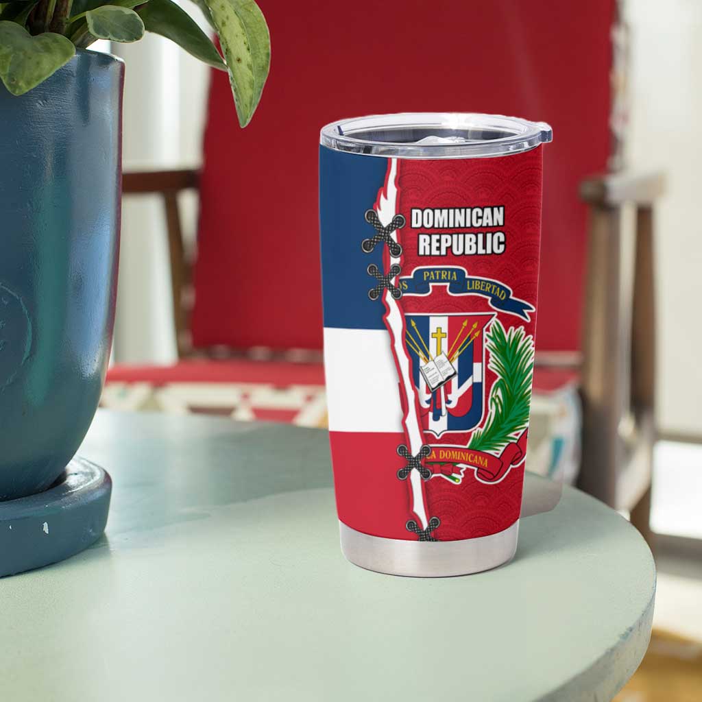Dominican Republic Flag Half Zip Design Tumbler Cup with Coat of Arms and Taino Symbol - Wonder Print Shop