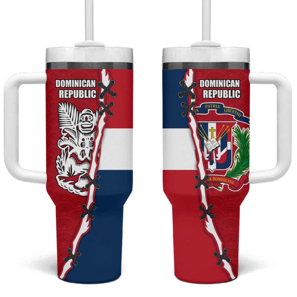 Dominican Republic Flag Half Zip Design Tumbler With Handle with Coat of Arms and Taino Symbol - Wonder Print Shop
