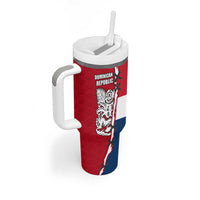 Dominican Republic Flag Half Zip Design Tumbler With Handle with Coat of Arms and Taino Symbol - Wonder Print Shop