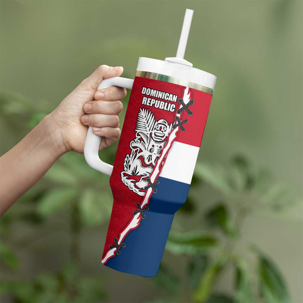 Dominican Republic Flag Half Zip Design Tumbler With Handle with Coat of Arms and Taino Symbol - Wonder Print Shop