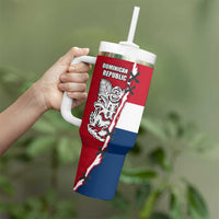 Dominican Republic Flag Half Zip Design Tumbler With Handle with Coat of Arms and Taino Symbol - Wonder Print Shop