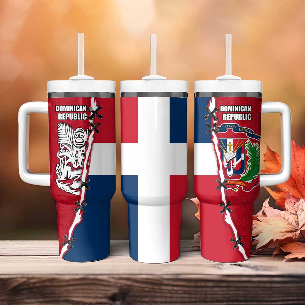 Dominican Republic Flag Half Zip Design Tumbler With Handle with Coat of Arms and Taino Symbol - Wonder Print Shop