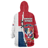 Dominican Republic Flag Half Zip Design Wearable Blanket Hoodie with Coat of Arms and Taino Symbol - Wonder Print Shop